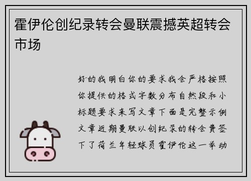 霍伊伦创纪录转会曼联震撼英超转会市场